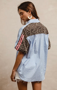 Stripe & Leopard Button Down Top