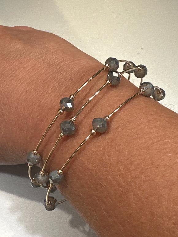 Gray Bead & Gold Bangle Trio