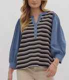 STRIPE DENIM SLEEVE TOP