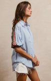 Stripe & Leopard Button Down Top