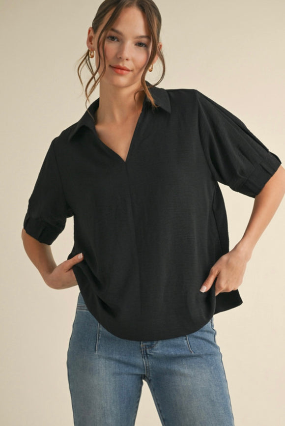 Black V-Neck Collar Top