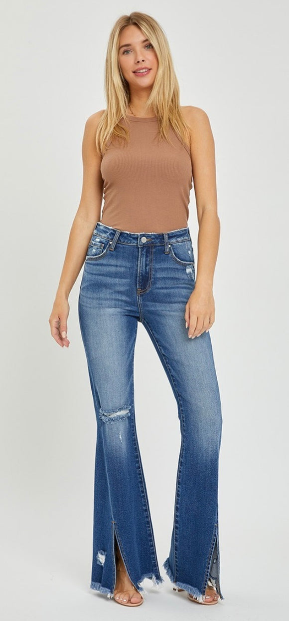 Risen High Rise Front Slit Fray Hem Jean