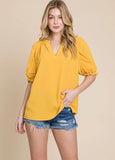 BALLOON SLEEVE V-NECK TOP