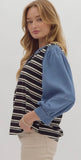 STRIPE DENIM SLEEVE TOP