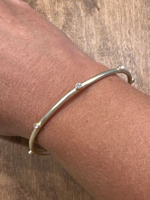 Matte Gold Tone Bezel CZ Bangle Bracelet