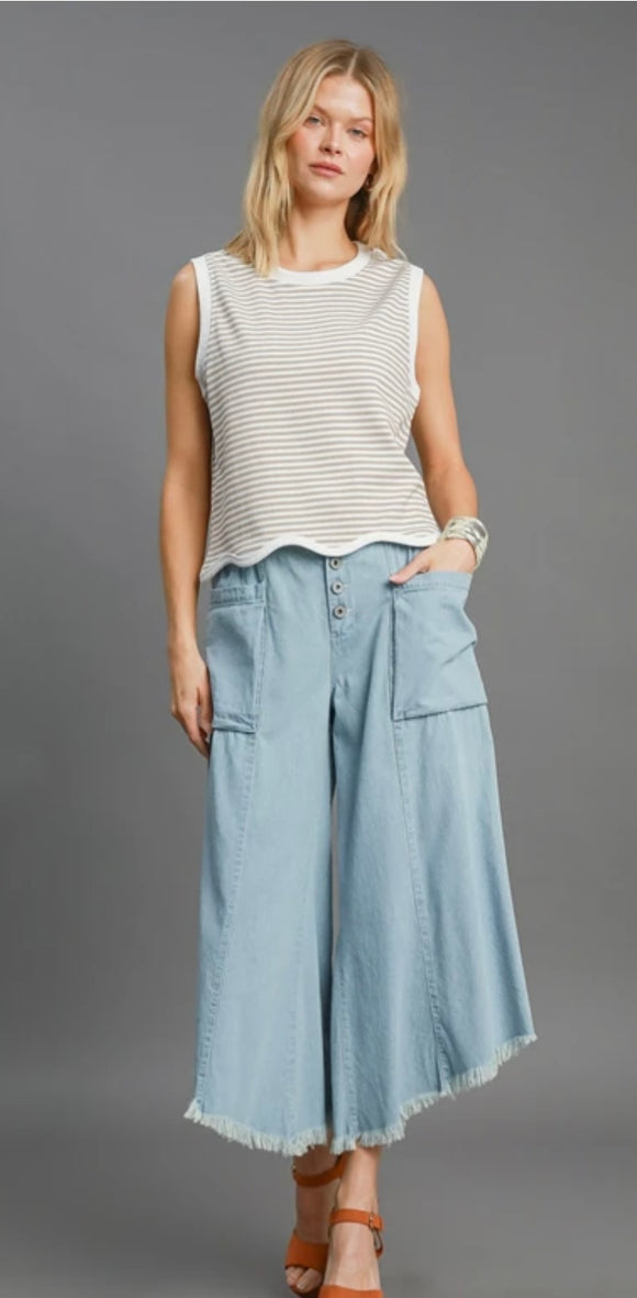 Wide Leg Angle Cropped Denim Pant