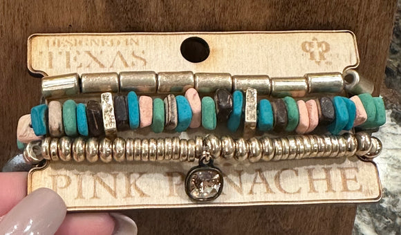 Coconut Shell Bracelet Trio with Austrian Crystal