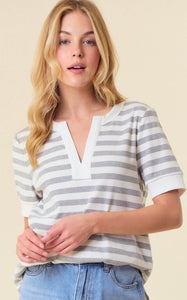 Grey striped v-neck top