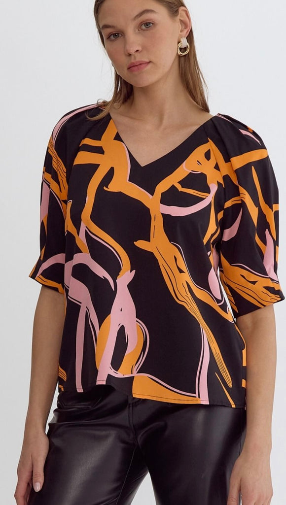Abstract V-Neck top