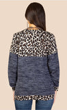 Leopard & gray color block long sleeve shirt