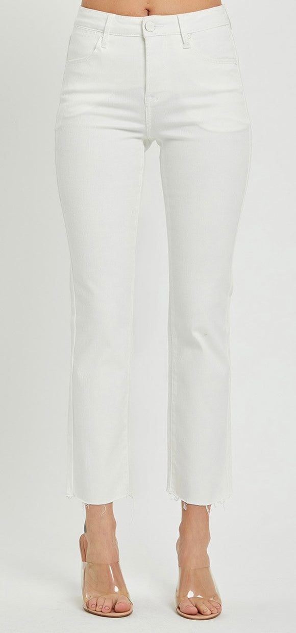 Risen white denim crop