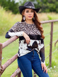 Leopard cow print sequin long sleeve shirt
