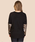 Leopard foil sequin long sleeve shirt