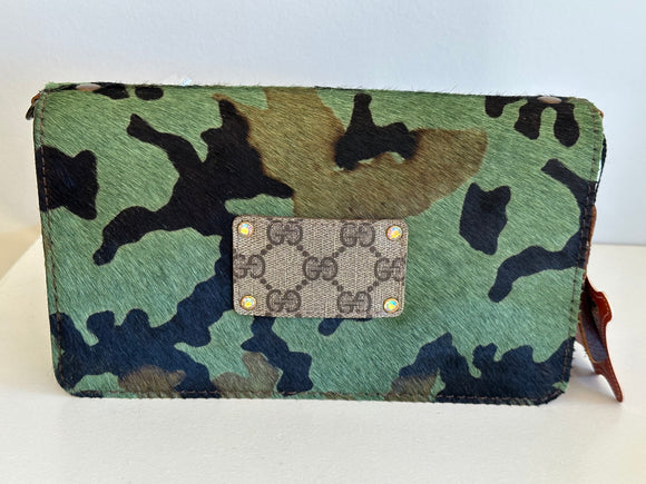 Leather camo hair-on wallet purse