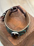 Brown rhinestone turquoise leather bracelet