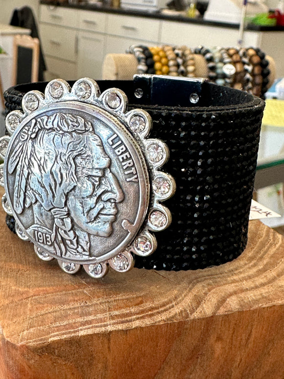 Black rhinestone Indian head bracelet