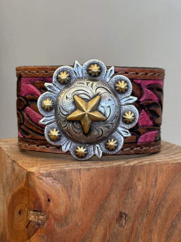 Pink leather star cuff