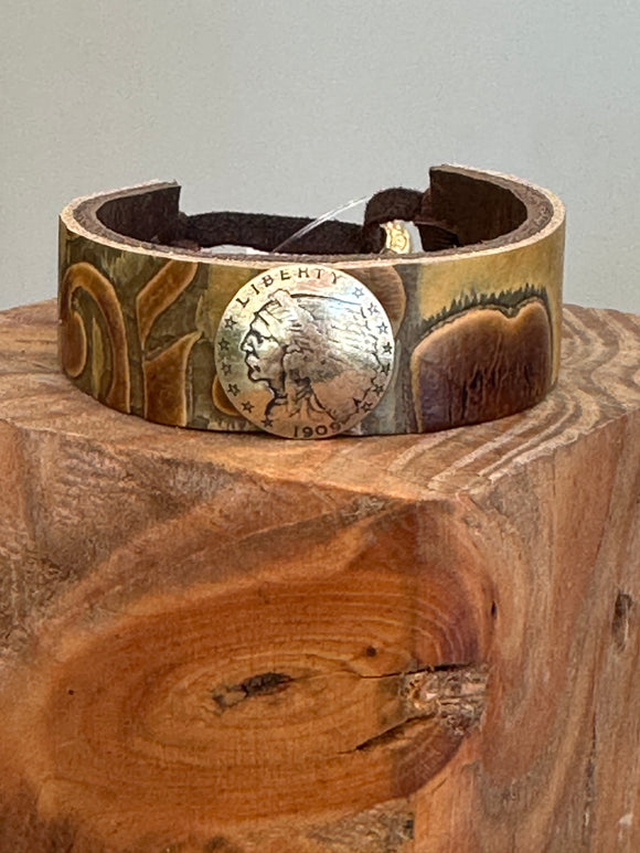 Brown small Indian head leather cuff