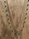 Gold chain green crystal bar necklace