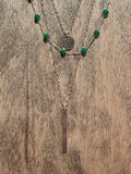Gold chain green crystal bar necklace