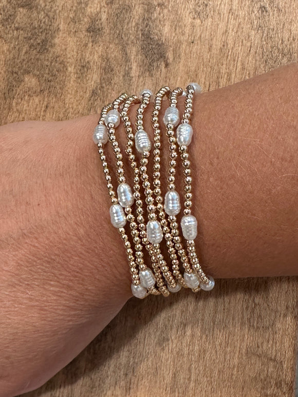 Gold Ball & Pearl Stretch Bracelet Set