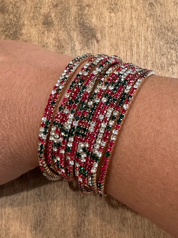 Christmas Multi Strand Crystal Stretch Bracelet Set