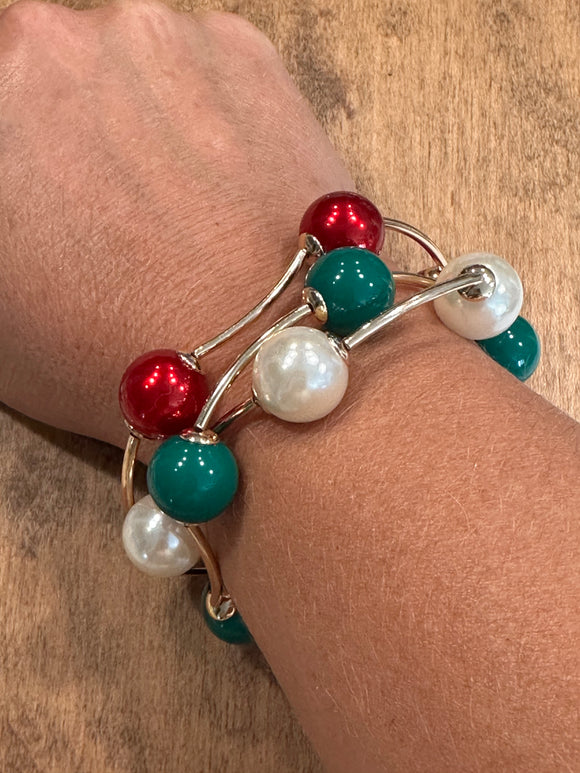 Beaded Christmas Stretch Bracelet Trio