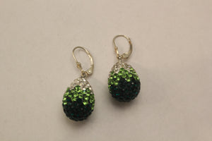Dark green, light green & clear crystal drop earrings
