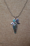 Rainbow calsilica and turquoise leaf pendant