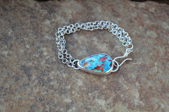 Coral Mountain Turquoise double chain bracelet with hook clasp