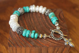 Pearl & Turquoise Bali bracelet with cross dangle