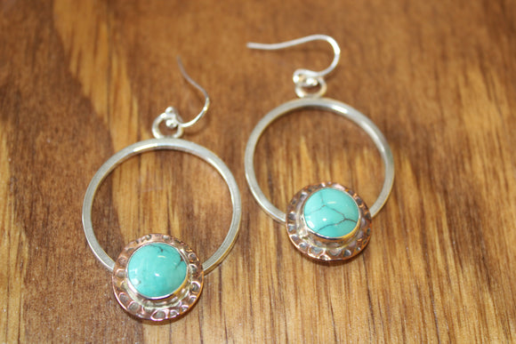 TURQUOISE & COPPER CIRCLE DANGLE EARRINGS