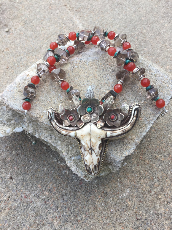 Bone Bull Horn beaded necklace