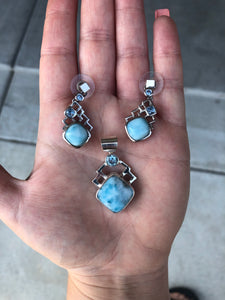 Custom Larimar & Topaz sterling pendant