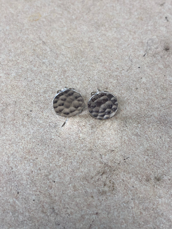 Flat sterling large hammered disc earrings