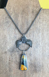 Bumblebee Jasper & silver druzy circle pendant
