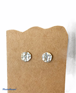 Sterling silver hammered flat stud earrings