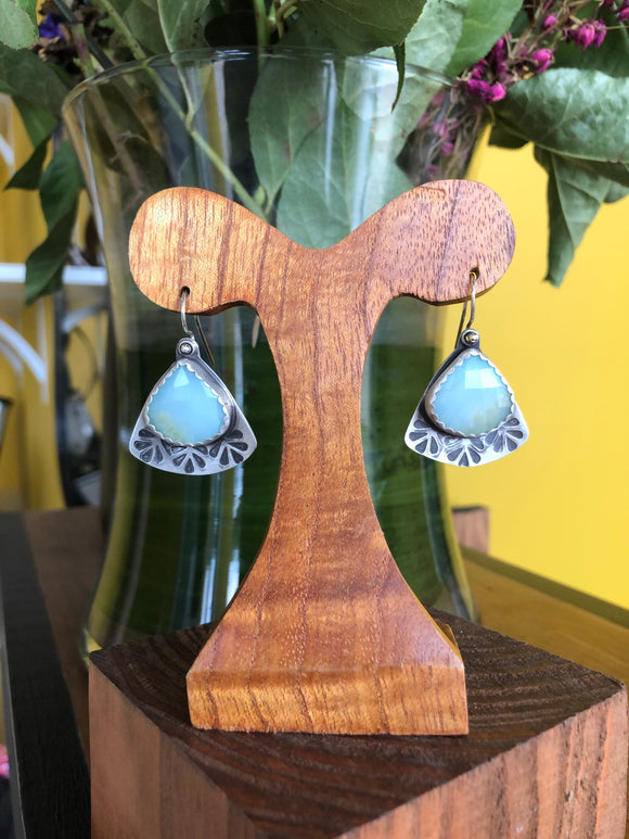 FACETED PERUVIAN OPAL STAMPED EARRINGS