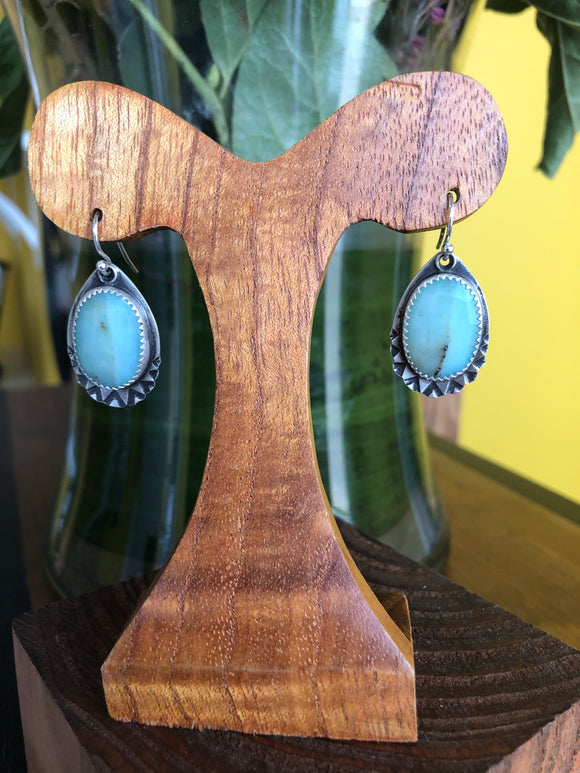 FACETED OVAL PERUVIAN OPAL STAMPED EARRINGS