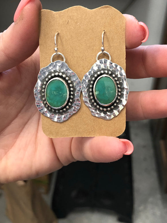 Sterling hammered turquoise earrings